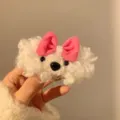 Süße Plüsch Welpen Haarklammer mit rosa Schleife, flauschiges Hunde Haaraccessoire für Mädchen. - Weißer Welpe