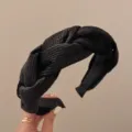 Serre-tête large tissé noir pour femme, cerceau à cheveux tressé chic, accessoires élégants - Noir