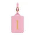 Etichetta per bagaglio in pelle PU rosa con lettera I ricamata in oro per viaggio e borsa. - Rosa I