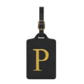 Schwarzes PU-Leder Kofferanhänger mit goldenem gesticktem Buchstaben P, tragbares Reisetag. - Buchstabe P / Schwarz