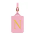 Etichetta per valigia in ecopelle rosa con fibbia dorata e lettera ricamata N - Rosa N