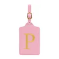 Elegante etichetta per valigia in pelle PU rosa con fibbia dorata e bella lettera P ricamata. - Rosa P