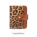 Portafoglio corto da donna retrò con stampa leopardata e chiusura a bottone a pressione - Marrone leopardato