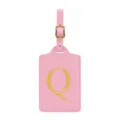 Etichetta bagaglio in pelle PU rosa con lettera Q ricamata dorata e fibbia per valigie. - Rosa Q