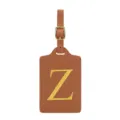 Étiquette de bagage en cuir PU marron avec lettre initiale monogramme brodée dorée voyage. - Lettre Z