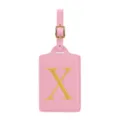Elegante etichetta per bagagli in pelle PU rosa con lettera ricamata X per i vostri viaggi. - Rosa X