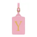 Etichetta per bagaglio iniziale in pelle PU rosa con fibbia dorata e ricamo Y da viaggio. - Rosa Y