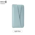 Γυναικείο μακρύ πορτοφόλι από δέρμα anti-RFID, κομψή τσάντα clutch με φερμουάρ σε γαλάζιο. - Ανοιχτό μπλε