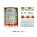Japanese style washi tape set decorative masking tapes 5 rolls with floral and geometric patterns - Style 11 (SDRT240220--11)