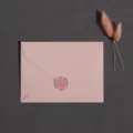 Rosa Retro Briefumschlag mit Wachssiegel und Trockenblumen, romantisches Briefset. - 5 kleine Umschläge + 5 rosa Siegellack-Aufkleber