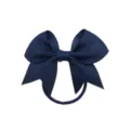 Detailed close-up of a navy blue grosgrain ribbon bow hair tie, elegant elastic band. - Dark Blue (1#)