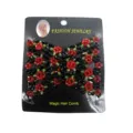 Elastic beaded magic hair comb double insert comb rose flower hair styling tool for women - Red
