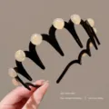 Black multi-layer wave pearl headband with teeth design for secure grip and daily cute hair styling. - Yellow