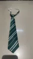 Green silver striped JK DK necktie pre-tied zipper student college style accessory - Green and White Striped