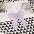Detail close-up of a light purple bow tie for JK uniform with elastic strap. - 005