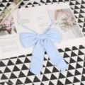 Light blue JK uniform bow tie for women, pre-tied solid color collar bow with elastic strap. - 007