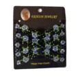 Detailed view of beaded magic hair comb, blue crystal rose design on black elastic. - Light Blue