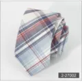 Men business casual 6cm plaid necktie blue red stripe polyester woven tie detail view - Color 002
