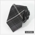 Men business casual plaid necktie dark grey polyester fabric formal suit tie detail view - Color 005