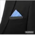 Close-up detail of a blue pocket square in a black suit pocket, ideal for business and formal wear. - Light Blue
