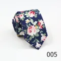 Classic navy blue floral print narrow necktie, stylish cotton arrow tie for men business daily. - Color 005