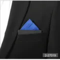 Men's pocket square royal blue suit handkerchief with card insert business accessory detail view. - Navy Blue