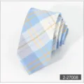 Close-up detail of the blue and yellow plaid tie showing neat texture and rolled shape. - Color 008