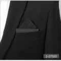 Detailed view of a black mens pocket square insert, elegant solid color suit accessory for formal wear. - Black