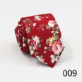 Men's floral print cotton necktie, stylish red slim tie for business, casual and formal wear. - Color 009