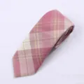 Detailed view of the stylish pink plaid men necktie, perfect for business and casual wear. - Color 014