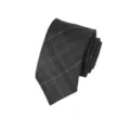 Detailed close-up view of a stylish dark grey plaid men's necktie with fine woven texture. - Color 015