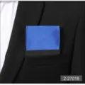 Detailed close-up of a vibrant blue silk pocket square tucked neatly in a black suit pocket. - Sapphire Blue