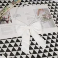 Solid white bow tie for JK uniform, elegant pleated ribbon necktie close-up detail view. - 013