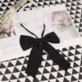 Solid black JK uniform bow tie, pre-tied large bow shirt accessory for daily college style. - 016
