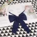 Dark blue bow JK uniform collar tie for women, pre-tied solid color student shirt accessory - 017
