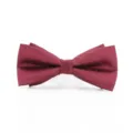 Burgundy men's bow tie detail showing fine twill texture and classic double layer formal design. - Burgundy