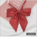 Red polka dot JK uniform bow tie with long handle, classic cute school style accessory. - 010 Red
