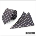 Set cravatta e fazzolino da taschino uomo, marrone scuro con motivo floreale colorato. - 001