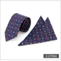 Set cravatta e pochette blu scuro con eleganti motivi geometrici floreali arancioni. - Colore 004