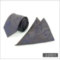 Men's business necktie and pocket square set with blue abstract pattern on brown fabric. - Color 011