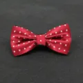 Close up detail of classic red bow tie featuring elegant white polka dots for men's formal suit wear. - Color 009