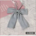 Grey JK flat bow tie detail view, Japanese school uniform accessory, smooth fabric, adjustable strap. - Gray
