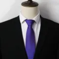 Vue détaillée de la cravate d'affaires violette pour homme avec chemise et costume. - a004