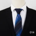 Blue plaid necktie detail, classic business suit tie accessory, elegant office wear style. - Color 014
