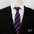 Men's classic business striped necktie in dark blue with red and white stripes, 8cm width. - 017