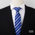 Detailed view of classic blue striped business necktie for men, elegant and professional. - Color 025