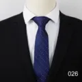 Men's business formal suit tie with classic blue and red dot pattern for office work. - 026
