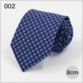 Classic blue mens business tie with geometric square pattern, 8cm wide formal necktie. - No. 002