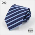Detailed close-up view of blue striped necktie with 8cm width for business suit men style - No. 003