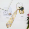 Yellow purple plaid pre-tied necktie student JK style tie with adjustable elastic band for daily wear - 001